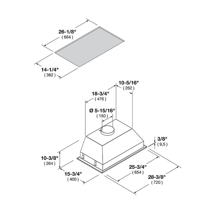 Fulgor Milano 28 in. 600 CFM Professional Range Hood Insert in Stainless Steel - F4BP28S1