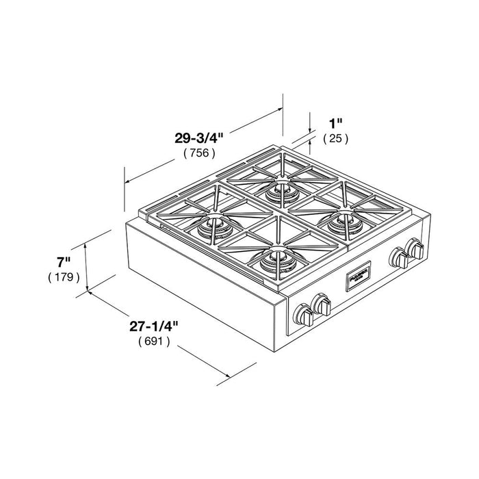 Fulgor Milano 30 in. 600 Professional Series All Gas Rangetop in Stainless Steel - F6GRT304S1