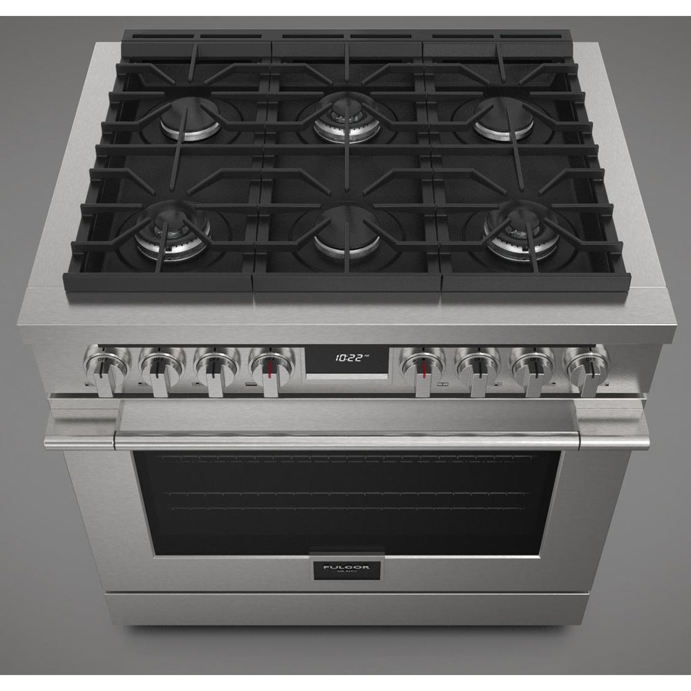 Fulgor Milano 36 in. 400 Series Accento Dual Fuel Range in Stainless Steel -F4PDF366S1