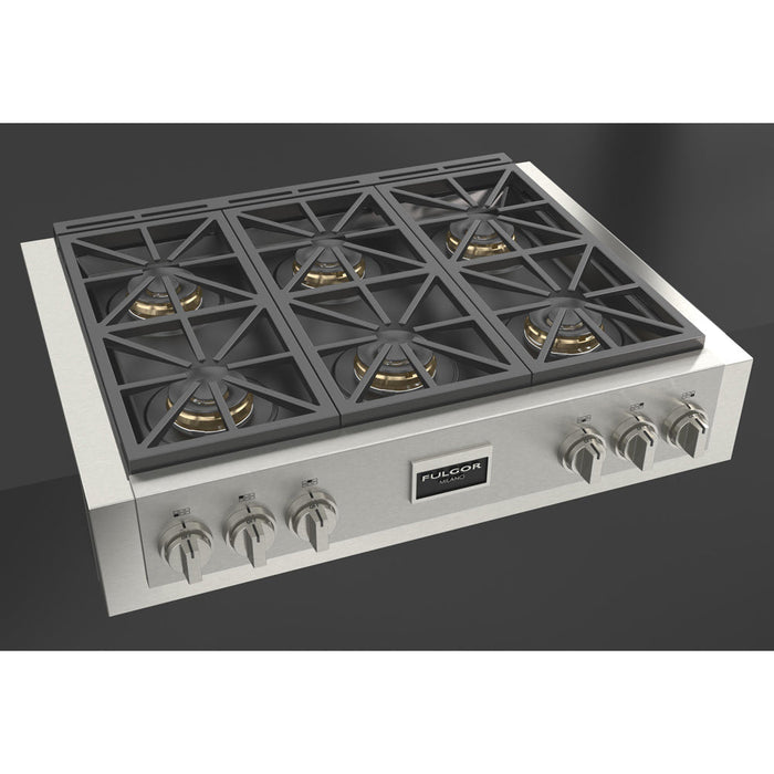 Fulgor Milano 36 in. 600 Professional Series All Gas Rangetop in Stainless Steel - F6GRT366S1