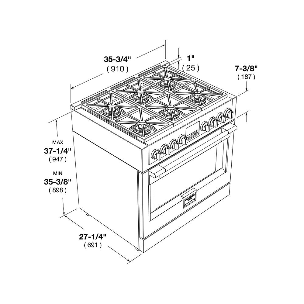 Fulgor Milano 36 in. 600 Series Dual Fuel Range with 6 Burners in Stainless Steel - F6PDF366S1