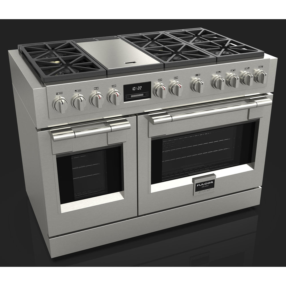 Fulgor Milano 48 in. 600 Series Pro All Gas Range with 6 Burners and Trilaminate Griddle in Stainless Steel - F6PGR486GS2