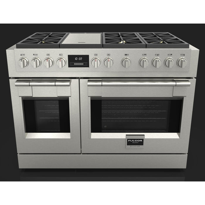 Fulgor Milano 48 in. 600 Series Pro All Gas Range with 6 Burners and Trilaminate Griddle in Stainless Steel - F6PGR486GS2