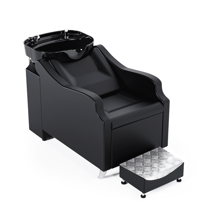 OmySalon BU1301 Salon Shampoo Bowl and Chair Backwash Unit with Extra Large Ceramic Bowl & Freestanding Ottoman - G59000488+G59000489+G59000490