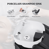 OmySalon BU1301 Salon Shampoo Bowl and Chair Backwash Unit with Extra Large Ceramic Bowl & Freestanding Ottoman - G59000488+G59000489+G59000490