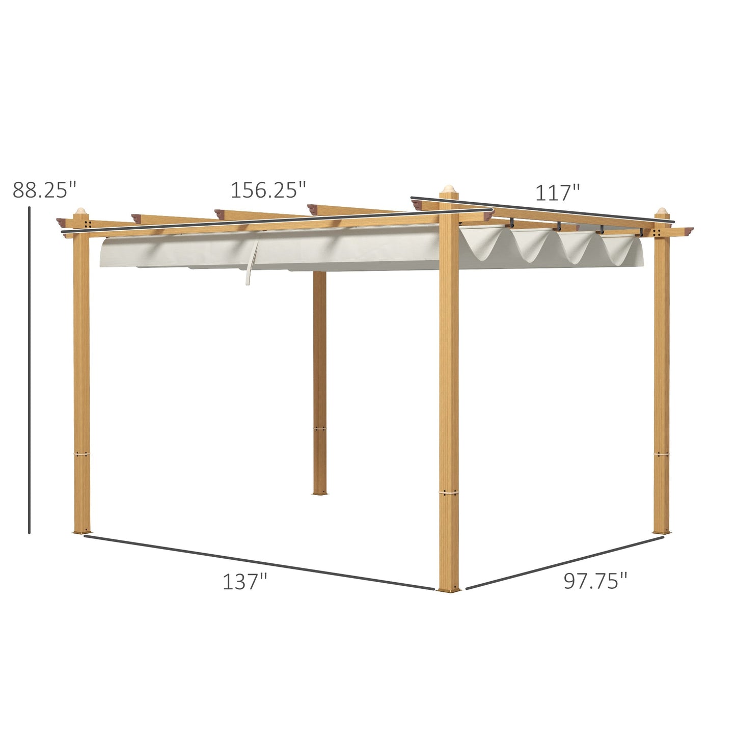 Outsunny 10' x 13' Retractable Pergola Canopy, Wood Grain Aluminum Frame, for Outdoor Shade Shelter, Cream - 84C-472V02ND