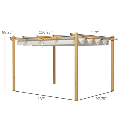 Outsunny 10' x 13' Retractable Pergola Canopy, Wood Grain Aluminum Frame, for Outdoor Shade Shelter, Cream - 84C-472V02ND