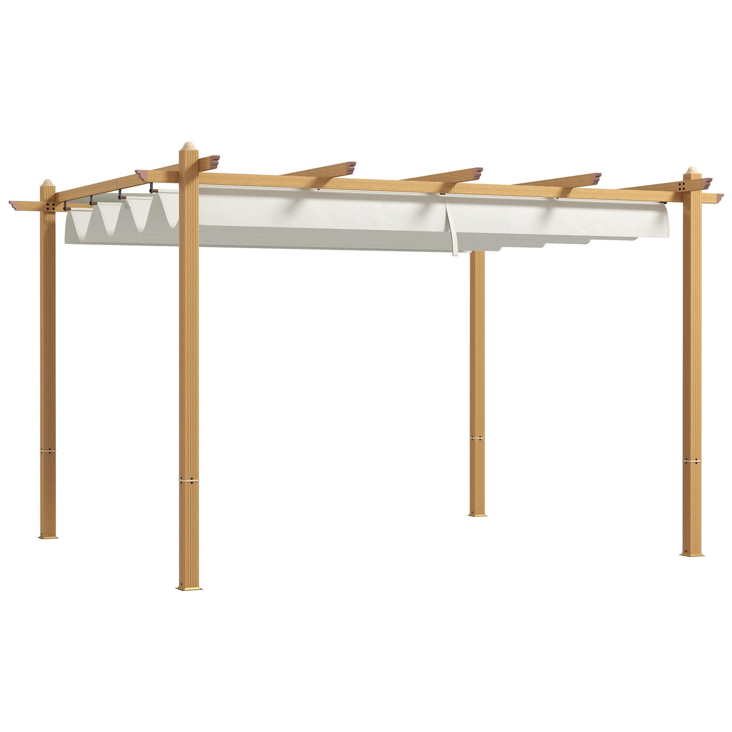 Outsunny 10' x 13' Retractable Pergola Canopy, Wood Grain Aluminum Frame, for Outdoor Shade Shelter, Cream - 84C-472V02ND