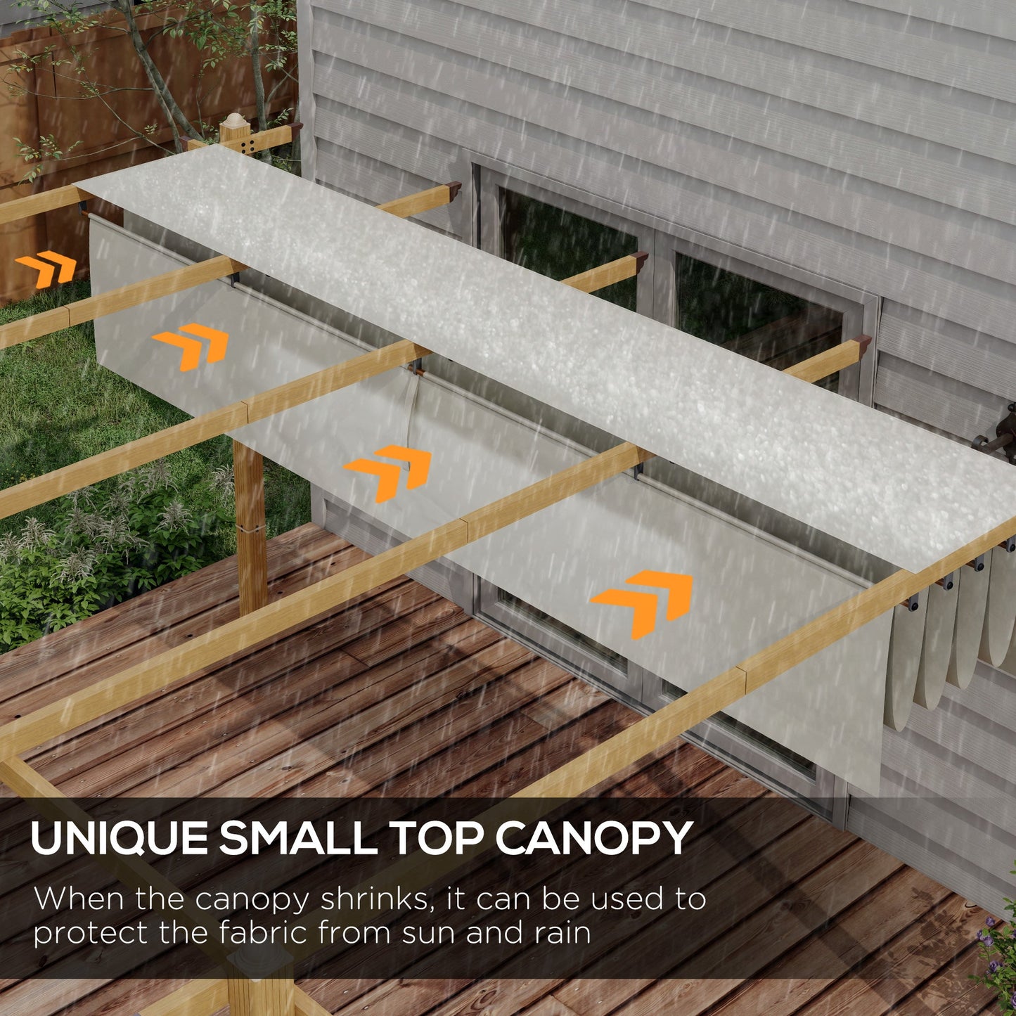 Outsunny 10' x 13' Retractable Pergola Canopy, Wood Grain Aluminum Frame, for Outdoor Shade Shelter, Cream - 84C-472V02ND