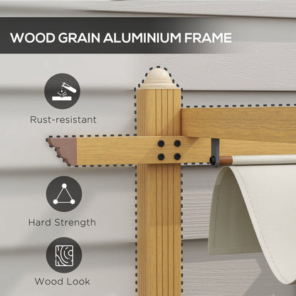Outsunny 10' x 13' Retractable Pergola Canopy, Wood Grain Aluminum Frame, for Outdoor Shade Shelter, Cream - 84C-472V02ND