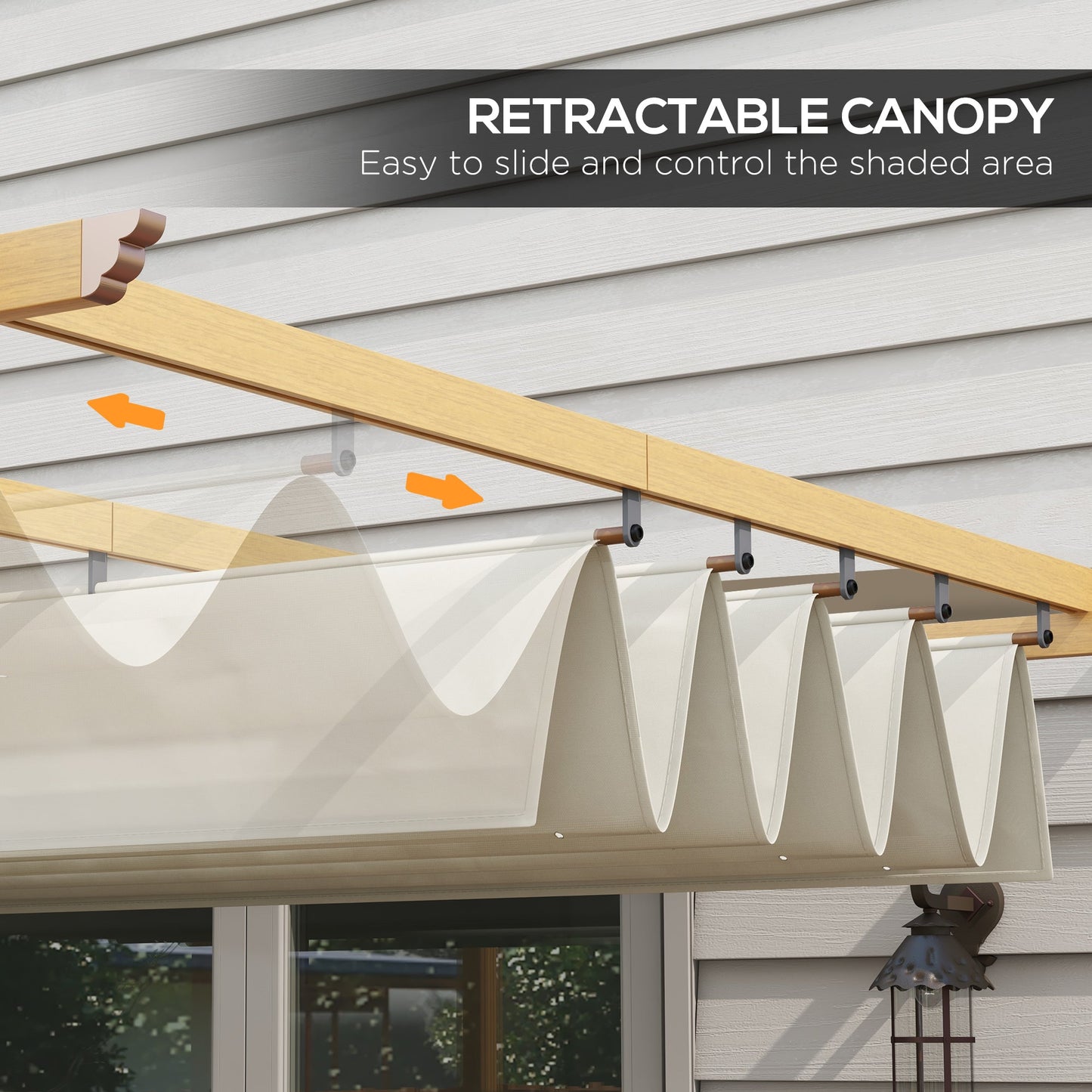 Outsunny 10' x 13' Retractable Pergola Canopy, Wood Grain Aluminum Frame, for Outdoor Shade Shelter, Cream - 84C-472V02ND