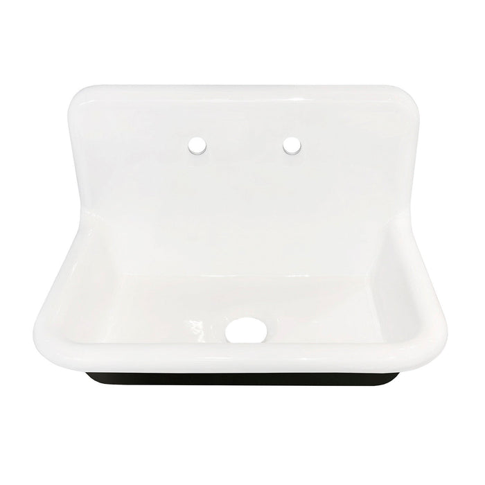 Kingston Brass 30 in. Cast Iron Single Bowl Wall Mount Sink, White - GCLWS302019