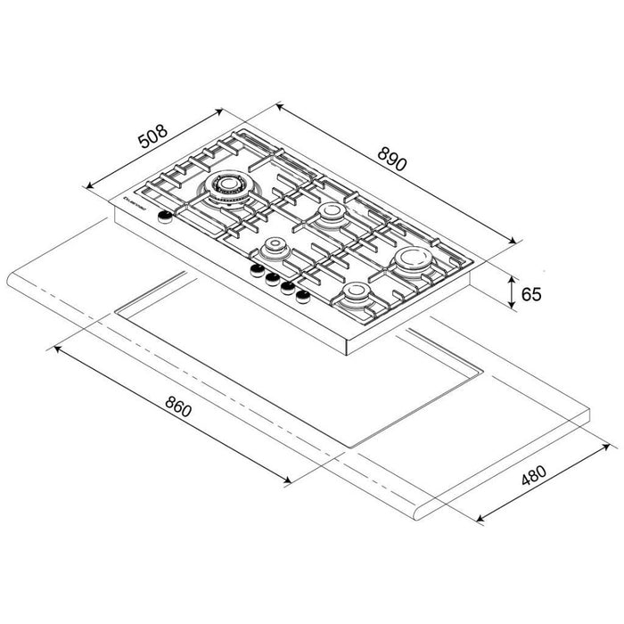 Kleenmaid GCT9030 90cm Stainless Steel Gas Cooktop