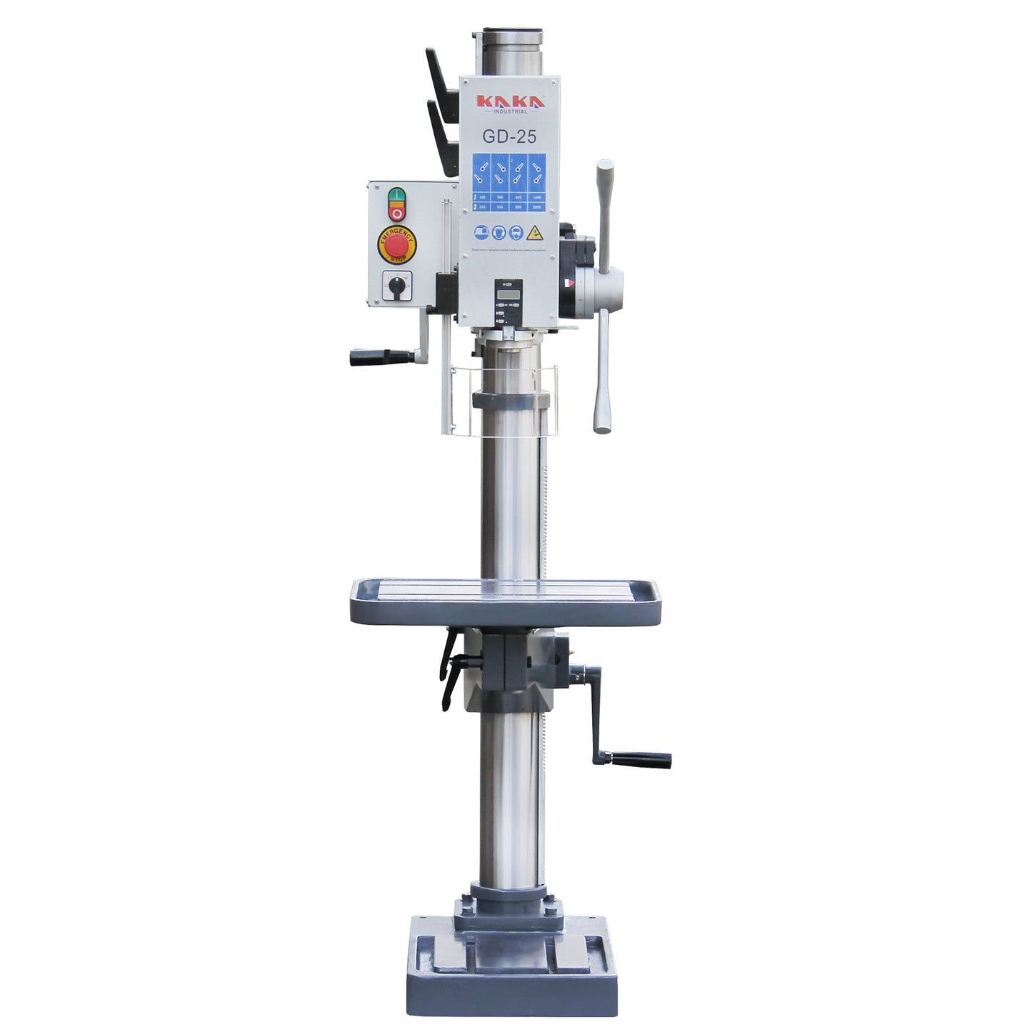 KAKA INDUSTRIAL Floor Drill Press, 0.9kW 220V 3-Phase Gear Head, 8-Speed (130-3200 RPM), Cast Iron Benchtop, 1inch GD-25 Steel Drilling and Milling, MT3 Taper, DRO Depth Control - 190017
