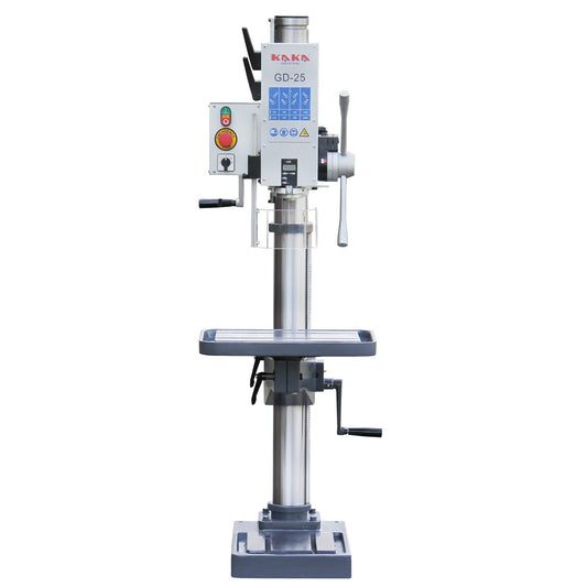 KAKA INDUSTRIAL Floor Drill Press, 0.9kW 220V 3-Phase Gear Head, 8-Speed (130-3200 RPM), Cast Iron Benchtop, 1inch GD-25 Steel Drilling and Milling, MT3 Taper, DRO Depth Control - 190017