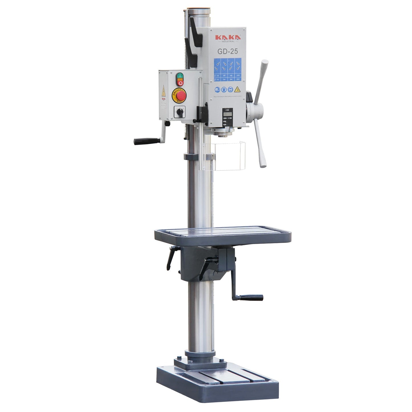 KAKA INDUSTRIAL Floor Drill Press, 0.9kW 220V 3-Phase Gear Head, 8-Speed (130-3200 RPM), Cast Iron Benchtop, 1inch GD-25 Steel Drilling and Milling, MT3 Taper, DRO Depth Control - 190017