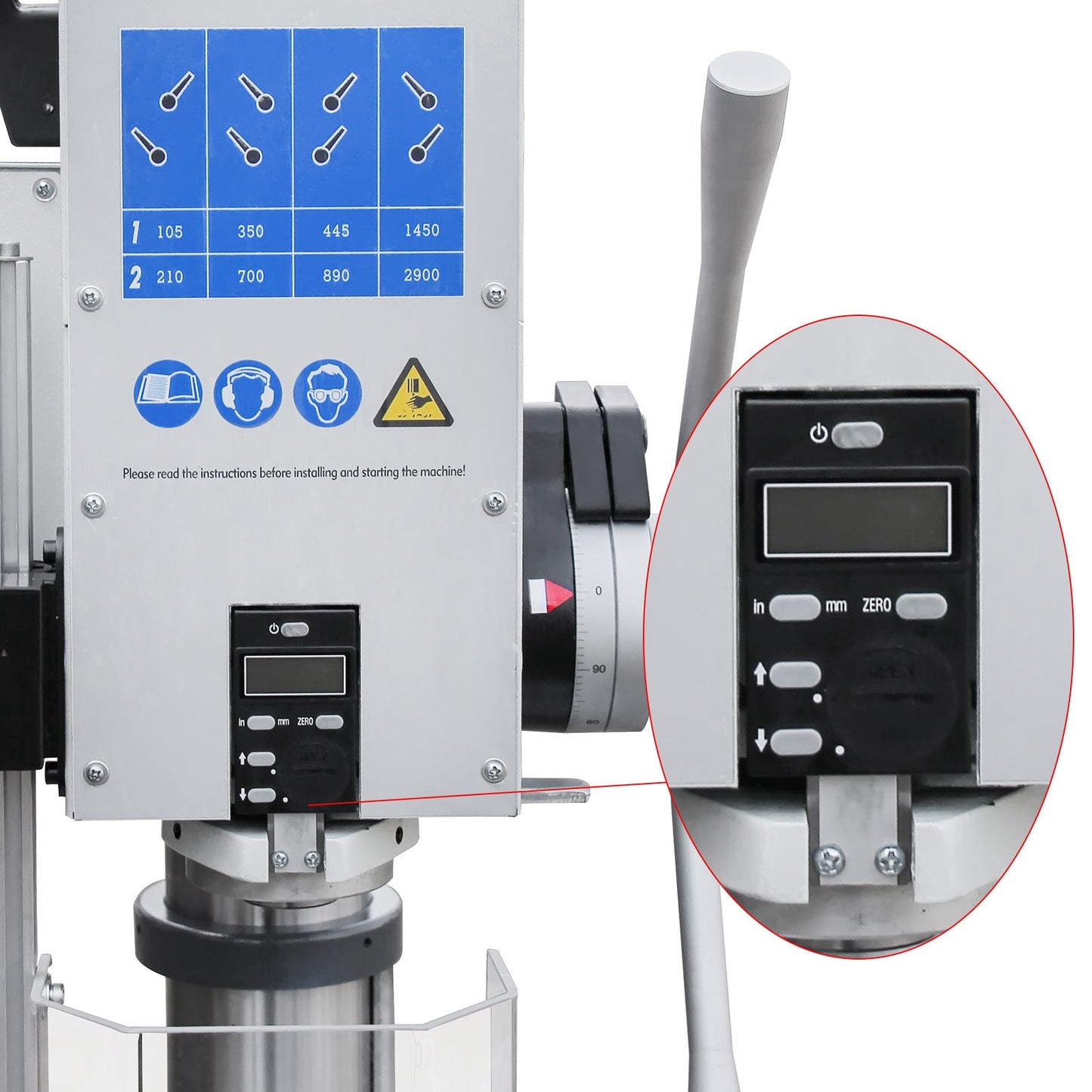 KAKA INDUSTRIAL Floor Drill Press, 0.9kW 220V 3-Phase Gear Head, 8-Speed (130-3200 RPM), Cast Iron Benchtop, 1inch GD-25 Steel Drilling and Milling, MT3 Taper, DRO Depth Control - 190017
