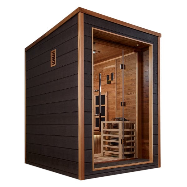 Golden Designs Nora 2 Person Outdoor-Indoor PureTech™ Hybrid Full Spectrum Sauna - Canadian Red Cedar Interior GDI-8222-01