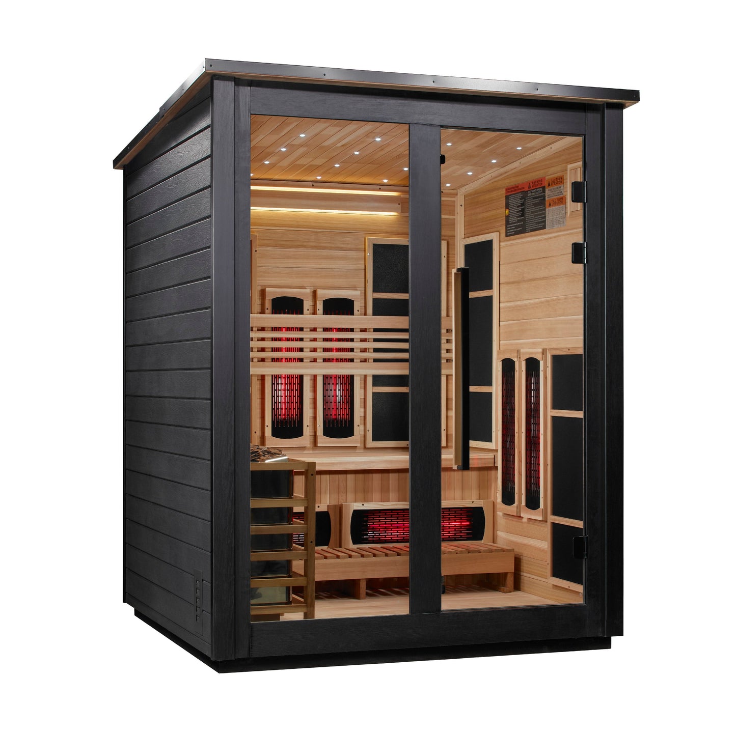 Golden Designs "Kaskinen" 6 Person, Black Barn Hybrid (PureTech  Full Spectrum IR or Traditional Stove) Outdoor Sauna  - GDI-8526-04