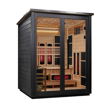 Golden Designs "Kaskinen" 6 Person, Black Barn Hybrid (PureTech  Full Spectrum IR or Traditional Stove) Outdoor Sauna  - GDI-8526-04
