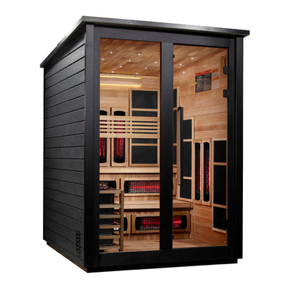 Golden Designs "Kaskinen" 6 Person, Black Barn Hybrid (PureTech  Full Spectrum IR or Traditional Stove) Outdoor Sauna  - GDI-8526-04