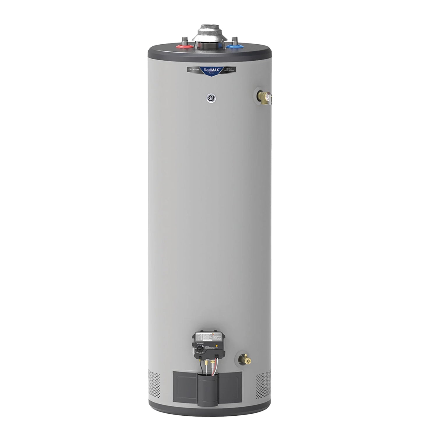 GE Appliances RealMAX Premium 40-Gallon Tall Natural Gas Atmospheric Water Heater Gray - GG40T10BXR