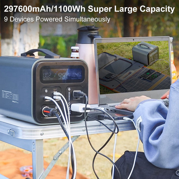 GoFort 1100Wh Portable Power Station 1200W Peak 2000W Solar Generator With 110V AC Outlets QC3.0 & Type C 45W Backup Battery Pack New - UA1100