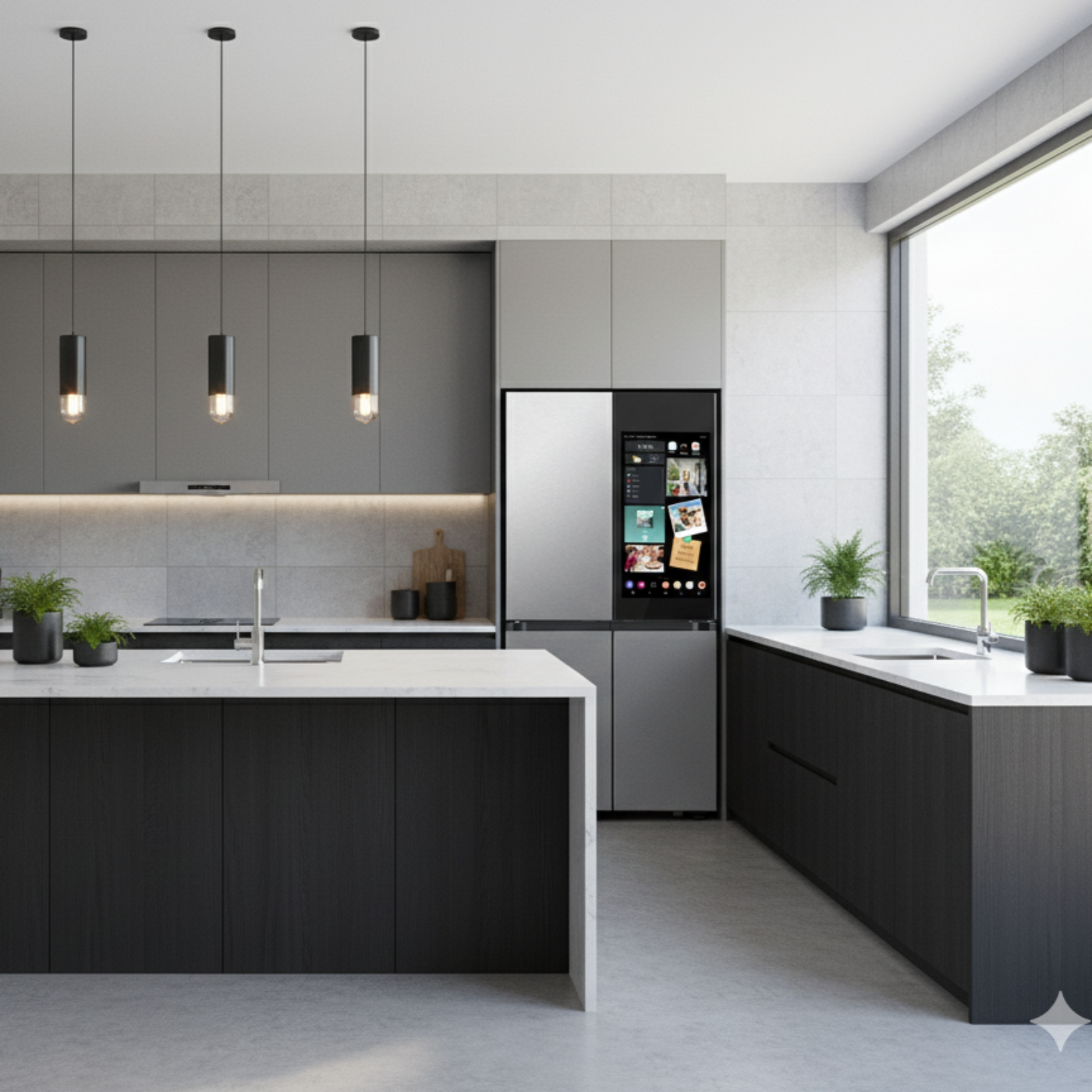 SAMSUNG Bespoke 36" 23 cu. ft. Counter Depth 4-Door Flex Refrigerator with AI Family Hub+ & AI Vision Inside in Stainless Steel - RF23DB9900QDAA