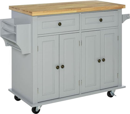 HomCom Kitchen Island on Wheels, Rolling Cart with Rubberwood Top - B0BLMCTYZS-1