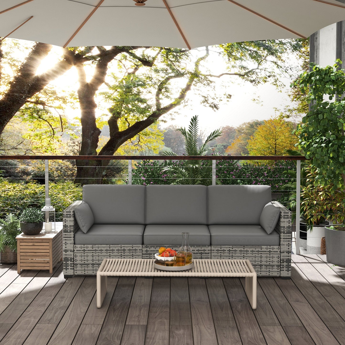 Outsunny 3-Seater Deep Seating Outdoor Sofa with Removable Cushions, Gray - 860-308V00GY