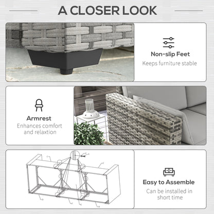 Outsunny 3-Seater Deep Seating Outdoor Sofa with Removable Cushions, Gray - 860-308V00GY