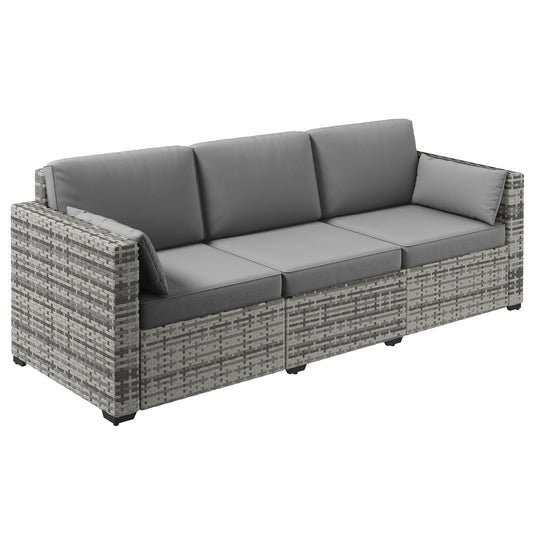 Outsunny 3-Seater Deep Seating Outdoor Sofa with Removable Cushions, Gray - 860-308V00GY