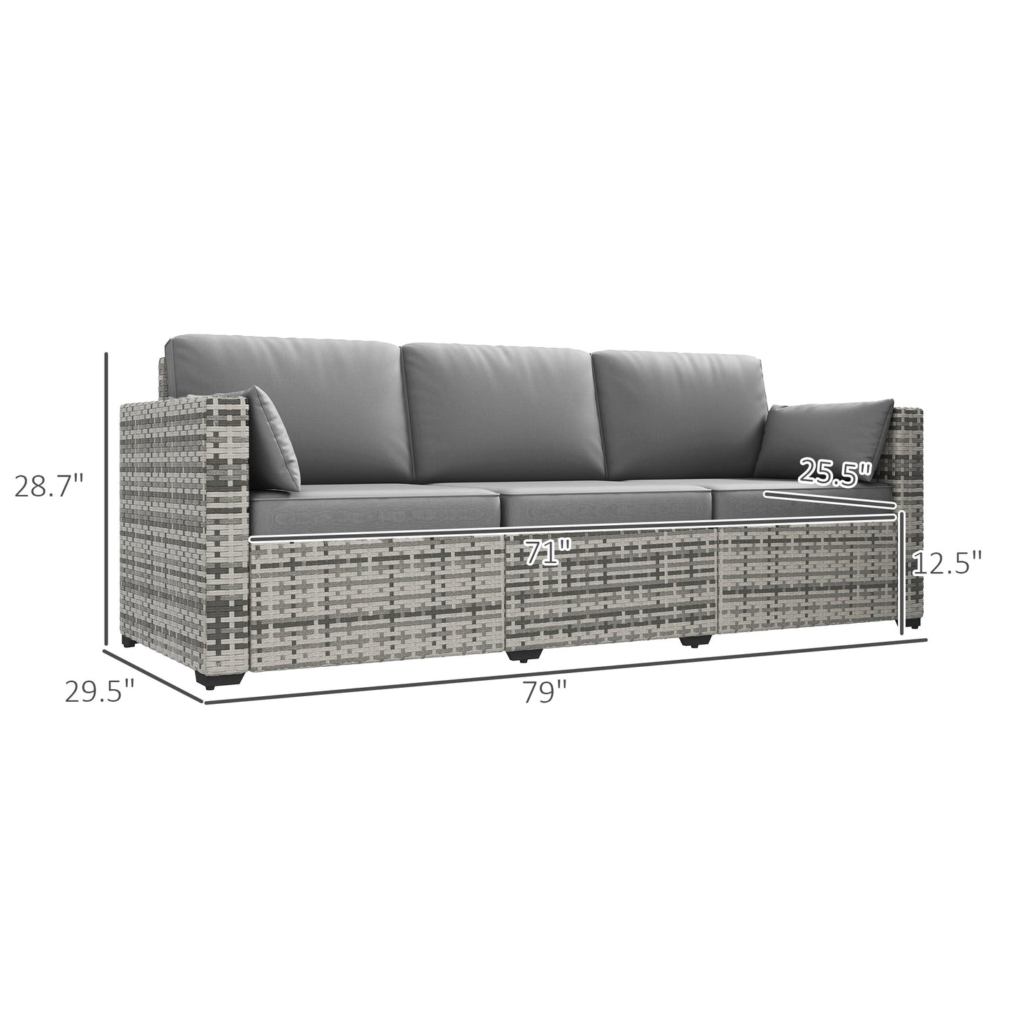 Outsunny 3-Seater Deep Seating Outdoor Sofa with Removable Cushions, Gray - 860-308V00GY