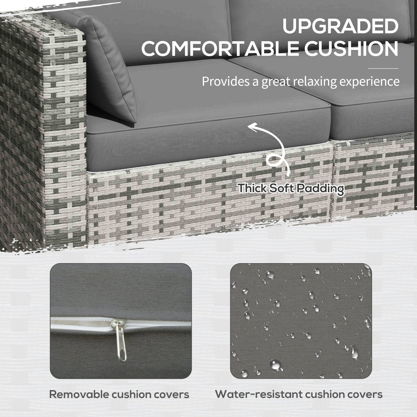 Outsunny 3-Seater Deep Seating Outdoor Sofa with Removable Cushions, Gray - 860-308V00GY