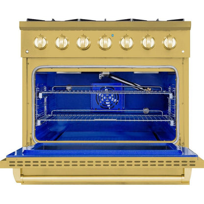 Hallman BOLD GOLD 36" 5.2 Cu. Ft. 6 Burner Freestanding Dual Fuel Range and Electric Oven - HBRDF36GD