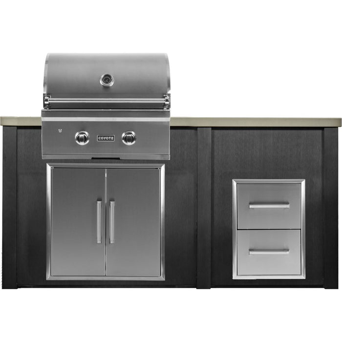 Haven 66-Inch Outdoor Kitchen Island with 2 Drawer Cabinet, Gas Grill & Double Access Door - HCOY96DRAW-AB-LP