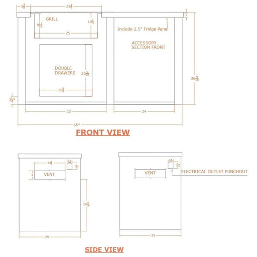 Haven 66-Inch Outdoor Kitchen Island with 2 Drawer Cabinet, Gas Grill & Double Access Door - HCOY96DRAW-AB-LP