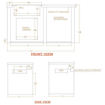 Haven Outdoor 66-Inch Outdoor Kitchen Island with 2 Drawer Cabinet Space - HCOY66DRAWAB