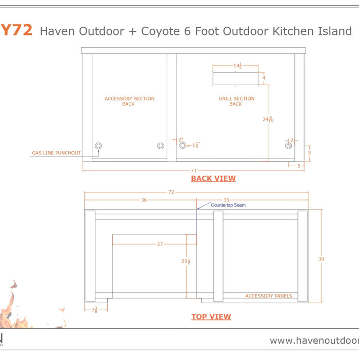 Haven Outdoor 72-Inch Outdoor Kitchen Island with Plain Panel - HCOY72PANAB