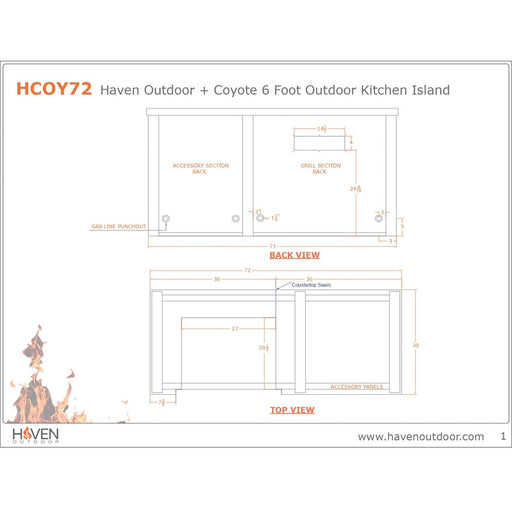 Haven 72-Inch Outdoor Kitchen Island with Trash Center, Gas Grill & Double Access Door - HCOY66TRASH-AB-LP