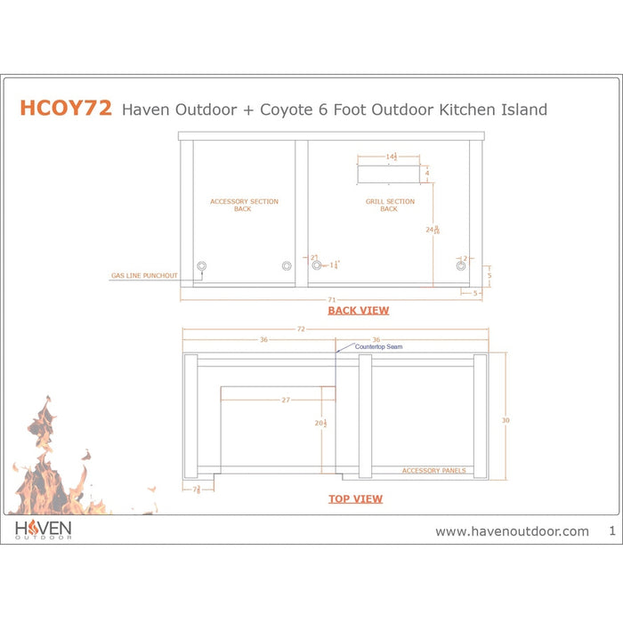 Haven 72-Inch Outdoor Kitchen Island with Trash Center, Gas Grill & Double Access Door - HCOY66TRASH-AB-LP