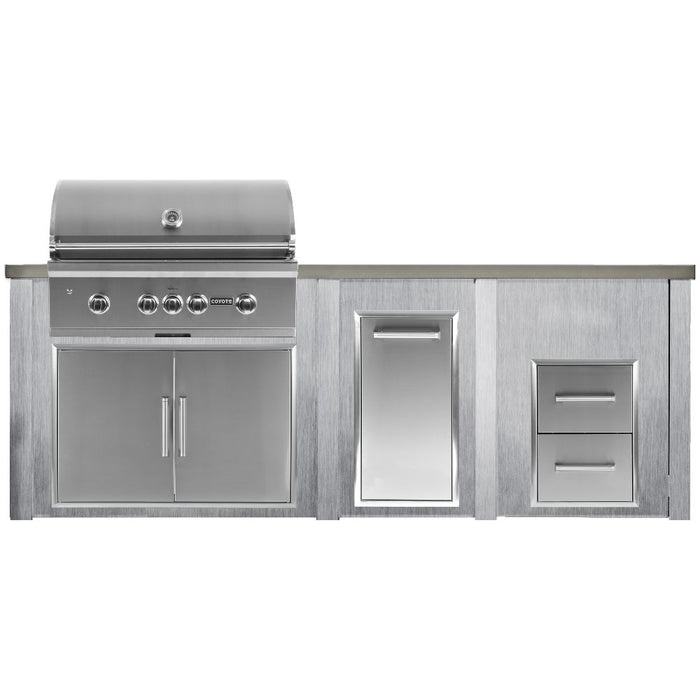 Haven 96-Inch Outdoor Kitchen Island with Trash Center, 2 Drawer Cabinet & Gas Grill - HCOY96DRAW-AB-LP