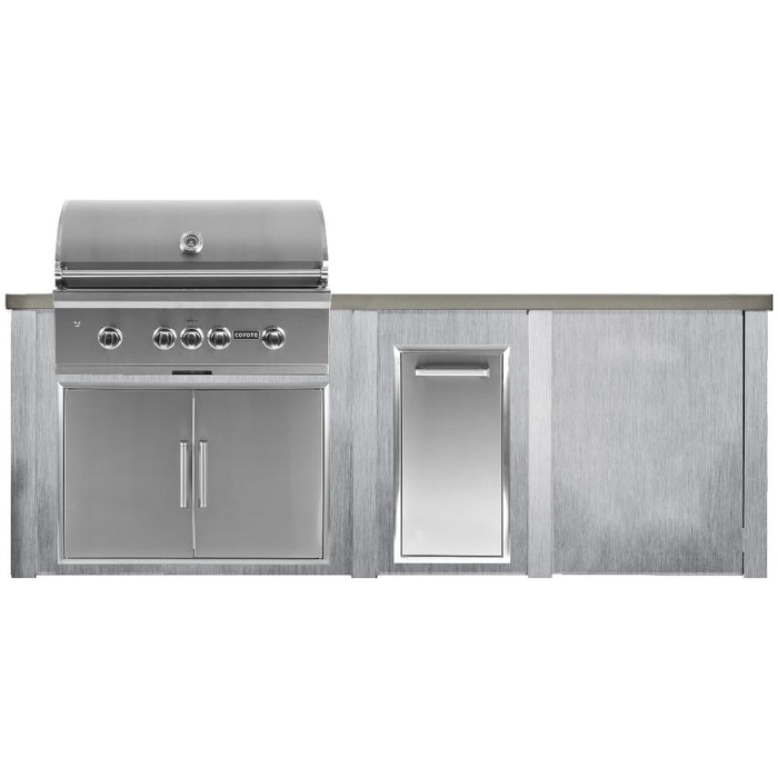 Haven 96-Inch Outdoor Kitchen Island with Trash Center, Plain Panel & Gas Grill - HCOY96PAN-AB-LP