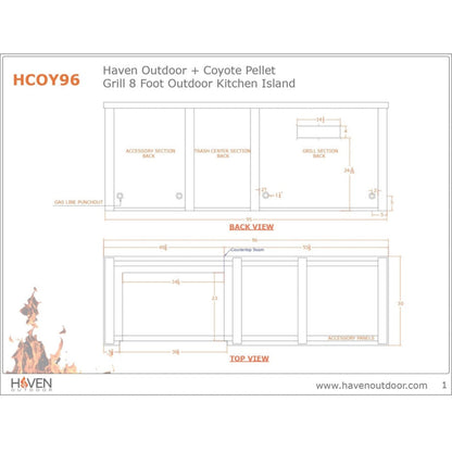 Haven 96-Inch Outdoor Kitchen Island with Plain Panel for 36-Inch Pellet Grill - HCOY96PPANAB