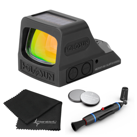 HOLOSUN Elite Red Dot Sight  with  Lens Cleaning Pen, Extra Battery and Lens Cleaning Cloth Bundle - HE508T-RD-X2_Towl_W4U-LCP_CR1632