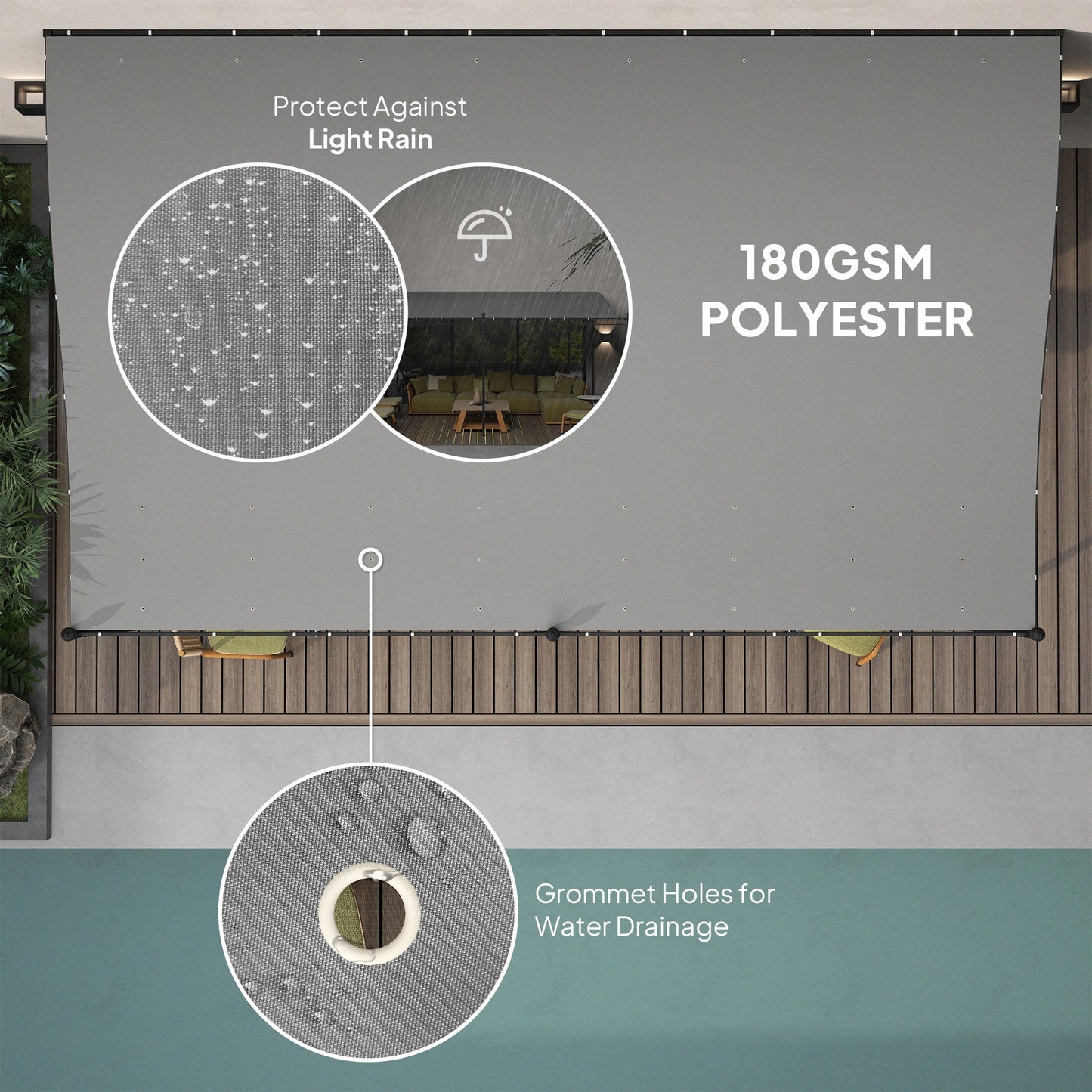 Outsunny 10' x 16' Wall-Mounted Pergola Canopy, Metal Patio Canopy, Drainage Holes, Dark Gray - 84C-582V00CG