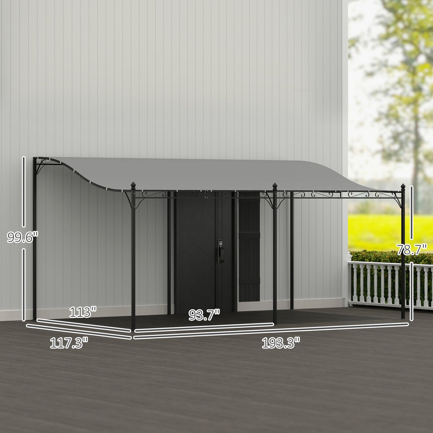 Outsunny 10' x 16' Wall-Mounted Pergola Canopy, Metal Patio Canopy, Drainage Holes, Dark Gray - 84C-582V00CG