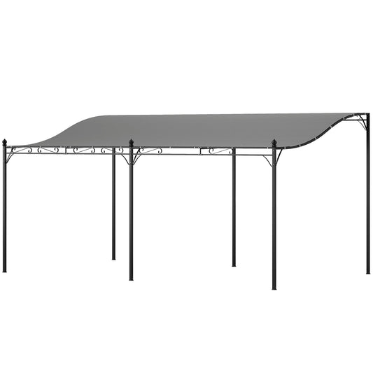 10' x 16' Wall-Mounted Pergola Canopy, Metal Patio Canopy, Drainage Holes, Dark Gray