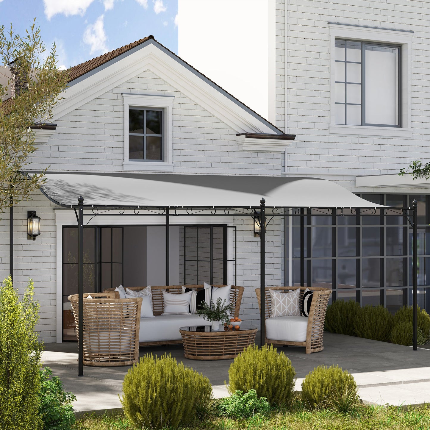 Outsunny 10' x 16' Wall-Mounted Pergola Canopy, Metal Patio Canopy, Drainage Holes, Dark Gray - 84C-582V00CG