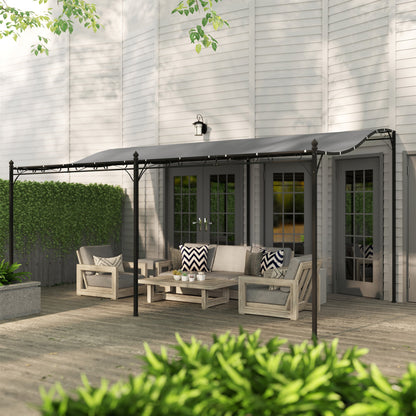 Outsunny 10' x 16' Wall-Mounted Pergola Canopy, Metal Patio Canopy, Drainage Holes, Dark Gray - 84C-582V00CG